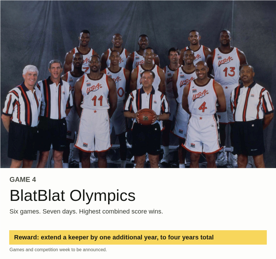 BlatBlat Olympics competition poster, with four basketball athletes